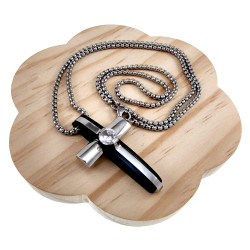 Uniseks Jasseron Ketting met Kruishanger en Zirkonia RVSl & Zwart PVD
