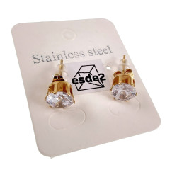 Unisex 8mm Oorknoppen met Fonkelende Zirkonia -  Goudkleur RVS
