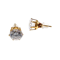 Unisex 8mm Oorknoppen met Fonkelende Zirkonia -  Goudkleur RVS