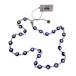 Dames RVS Symbolische Ketting met 8mm Blauw  Turkse Oog - Verstelbaar