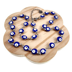 Dames RVS Symbolische Ketting met 8mm Blauw  Turkse Oog - Verstelbaar