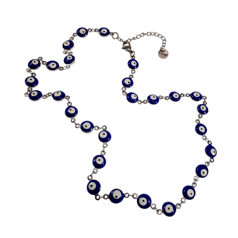 Dames RVS Symbolische Ketting met 8mm Blauw Turkse Oog - Verstelbaar Dames RVS Symbolische Ketting met 8mm Blauw Turkse Oog - Verstelbaar