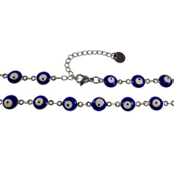 Dames RVS Symbolische Ketting met 8mm Blauw  Turkse Oog - Verstelbaar