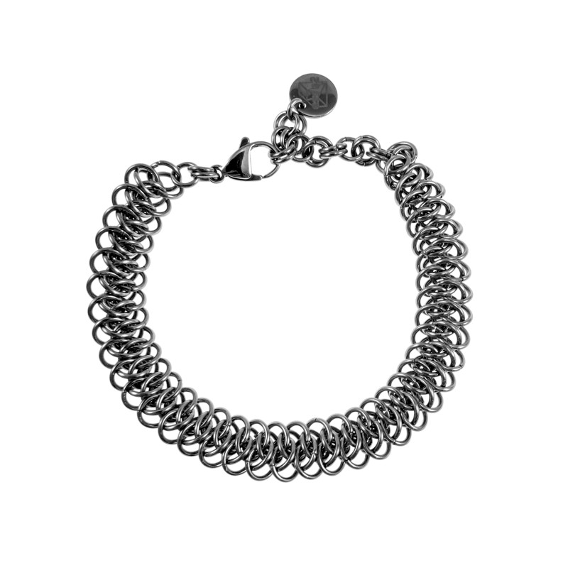 Unisex Brede RVS Armband met Geweven Ringen - Verstelbaar 16 tot 19cm Unisex Brede RVS Armband met Geweven Ringen - Verstelbaar 16 tot 19cm