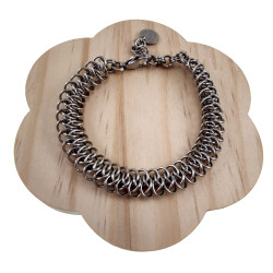 Unisex Brede RVS  Armband met Geweven Ringen - Verstelbaar 16 tot 19cm