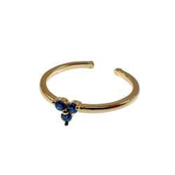 Gold Plated - 16 tot 17mm Verstelbare Ring met Drie Blauwe zirkonia's