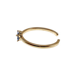 Gold Plated - 16 tot 17mm Verstelbare Ring met Drie Blauwe zirkonia's