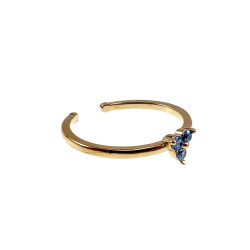 Gold Plated - 16 tot 17mm Verstelbare Ring met Drie Blauwe zirkonia's