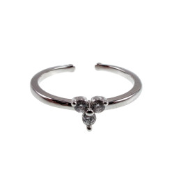 Plated - 16 tot 17mm Verstelbare Ring met Drie Blauwe zirkonia's