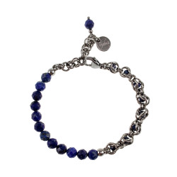 RVS Armband met Natuurlijke Lapis Lazuli-Stenen -16cm tot 20cm