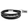 18cm Heren - 5-Bands Zwarte Leren Armband - RVS Magneetsluiting
