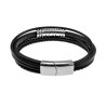 18cm Heren - 5-Bands Zwarte Leren Armband - RVS Magneetsluiting