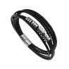 18cm Heren - 5-Bands Zwarte Leren Armband - RVS Magneetsluiting