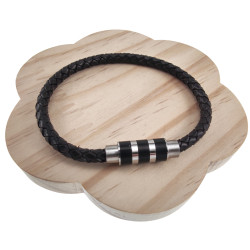 Unisex Gevlochten Armband van Rundleer met RVS en Zwarte Details