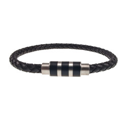 Unisex Gevlochten Armband van Rundleer met RVS en Zwarte Details