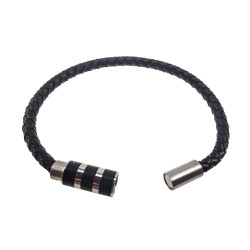 Unisex Gevlochten Armband van Rundleer met RVS en Zwarte Details