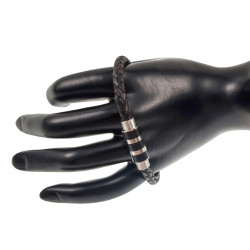 Unisex Gevlochten Armband van Rundleer met RVS en Zwarte Details