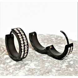 ∅18mm Oorbellen Dames en Heren - Zwart PVD Stalen - Oorringen met Strass-Steentjes