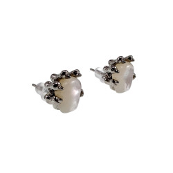 Oorbellen Dames - RVS - Oorknoppen Gorillahand met Parelmorsteen