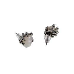 Oorbellen Dames - RVS - Oorknoppen Gorillahand met Parelmorsteen