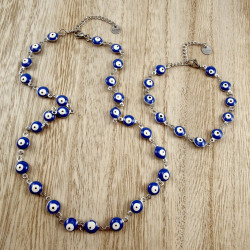 Dames RVS Armband met 8mm Blauwe Turkse Oog - Verstelbaar 19 tot 20 cm