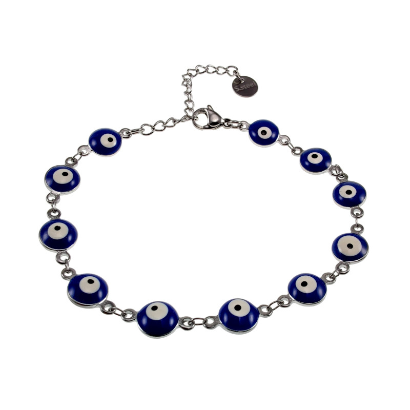Dames RVS Armband met 8mm Blauwe Turkse Oog - Verstelbaar 19 tot 20 cm Dames RVS Armband met 8mm Blauwe Turkse Oog - Verstelbaar 19 tot 20 cm