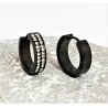 ∅18mm Oorbellen Dames en Heren - Zwart PVD Stalen - Oorringen met Strass-Steentjes