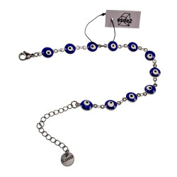 Dames RVS Armband met 8mm Blauwe Turkse Oog - Verstelbaar 19 tot 20 cm