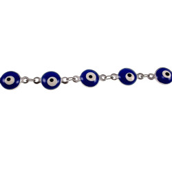 Dames RVS Armband met 8mm Blauwe Turkse Oog - Verstelbaar 19 tot 20 cm