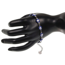 Dames RVS Armband met 8mm Blauwe Turkse Oog - Verstelbaar 19 tot 20 cm