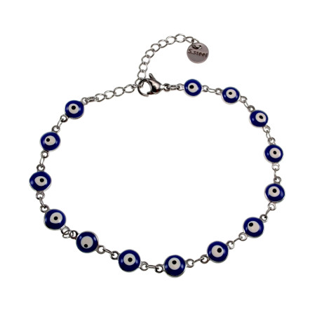 Dames RVS Armband met 6mm Blauwe Turkse Oog - Verstelbaar 19 tot 20 cm