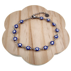 Dames RVS Armband met 6mm Blauwe Turkse Oog - Verstelbaar 19 tot 20 cm