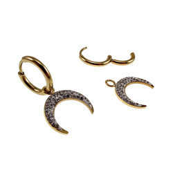 Orrbellen Dames - Oorringen met Halve Maan Hanger - RVS Verguld