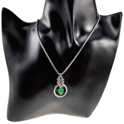 Dames RVS Jasseron-Ketting + Groene Kattenoog Kristal Hanger Uniek