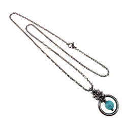 Dames RVS Jasseron-Ketting + Turquoise Kattenoog Kristal Hanger Uniek