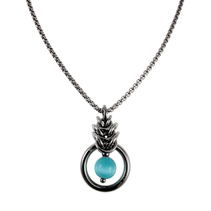 Dames RVS Jasseron-Ketting + Turquoise Kattenoog Kristal Hanger Uniek Dames RVS Jasseron-Ketting + Turquoise Kattenoog Kristal Hanger Uniek