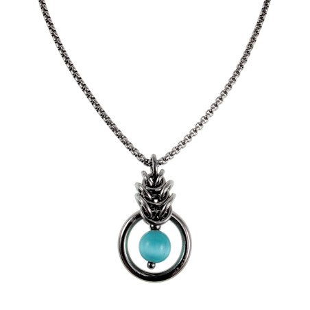 Dames RVS Jasseron-Ketting + Turquoise Kattenoog Kristal Hanger Uniek