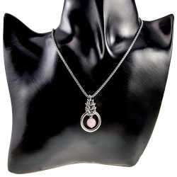 Dames RVS Jasseron-Ketting + Roze Kattenoog Kristal Hanger Uniek