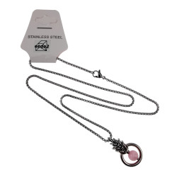 Dames RVS Jasseron-Ketting + Roze Kattenoog Kristal Hanger Uniek