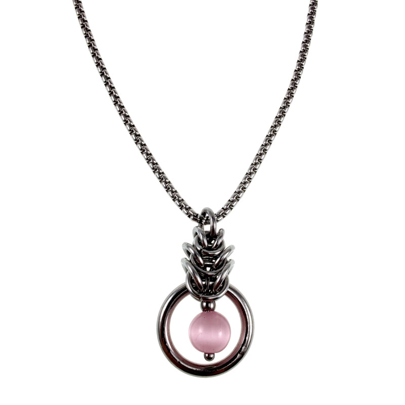 Dames RVS Jasseron-Ketting + Roze Kattenoog Kristal Hanger Uniek Dames RVS Jasseron-Ketting + Roze Kattenoog Kristal Hanger Uniek