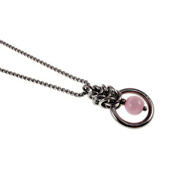 Dames RVS Jasseron-Ketting + Roze Kattenoog Kristal Hanger Uniek