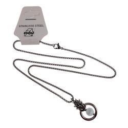 Dames RVS Jasseron-Ketting + Witte Kattenoog Kristal Hanger Uniek