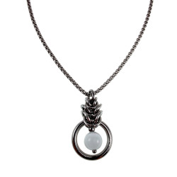 Dames RVS Jasseron-Ketting + Witte Kattenoog Kristal Hanger Uniek