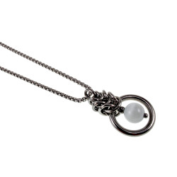 Dames RVS Jasseron-Ketting + Witte Kattenoog Kristal Hanger Uniek