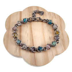 RVS Schakelarmband met Kleurrijke Kattenoog kristallen - 16cm tot 20cm