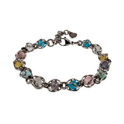 RVS Schakelarmband met Kleurrijke Kattenoog kristallen - 16cm tot 20cm