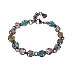 RVS Schakelarmband met Kleurrijke Kattenoog kristallen - 16cm tot 20cm