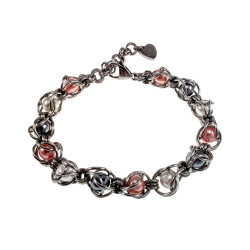 RVS Schakelarmband met Roze, Wit en Ggrijs Schelpkralen 16cm tot 19cm