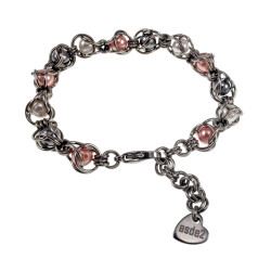RVS Schakelarmband met Roze, Wit en Ggrijs Schelpkralen 16cm tot 19cm