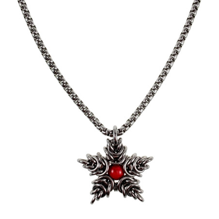 Jasseron-Ketting met Sterhanger van RVS en Rode Howlietsteen - Unisex